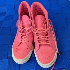 Hightop leather neon pink vans